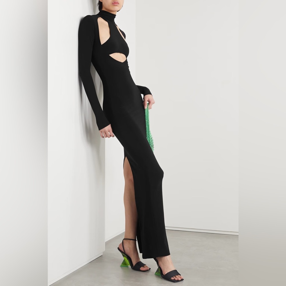 Laquan Smith Cutout stretch-Jersey turtleneck gown